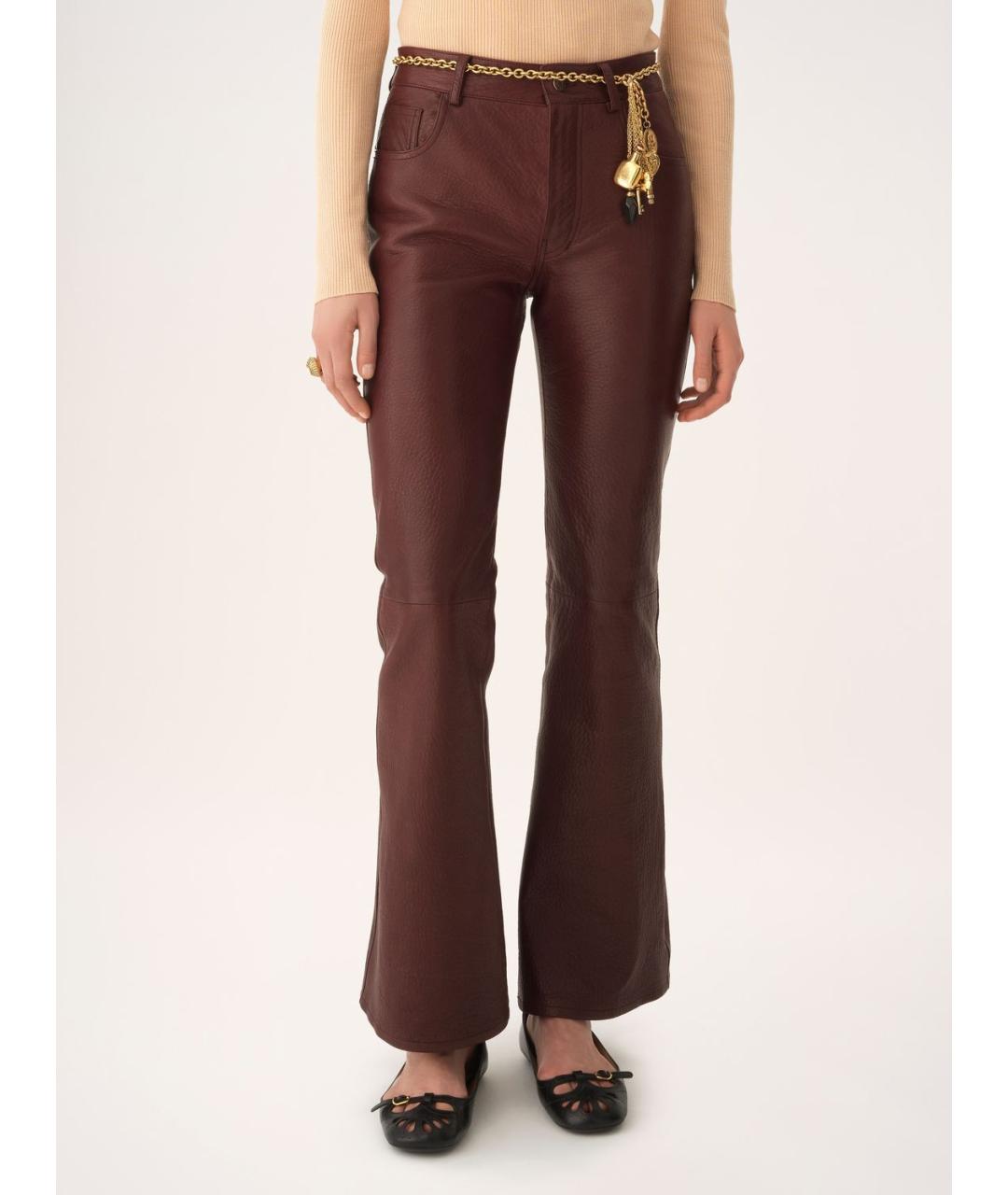 CHLOE Бордовые кожаные прямые брюки, фото 2