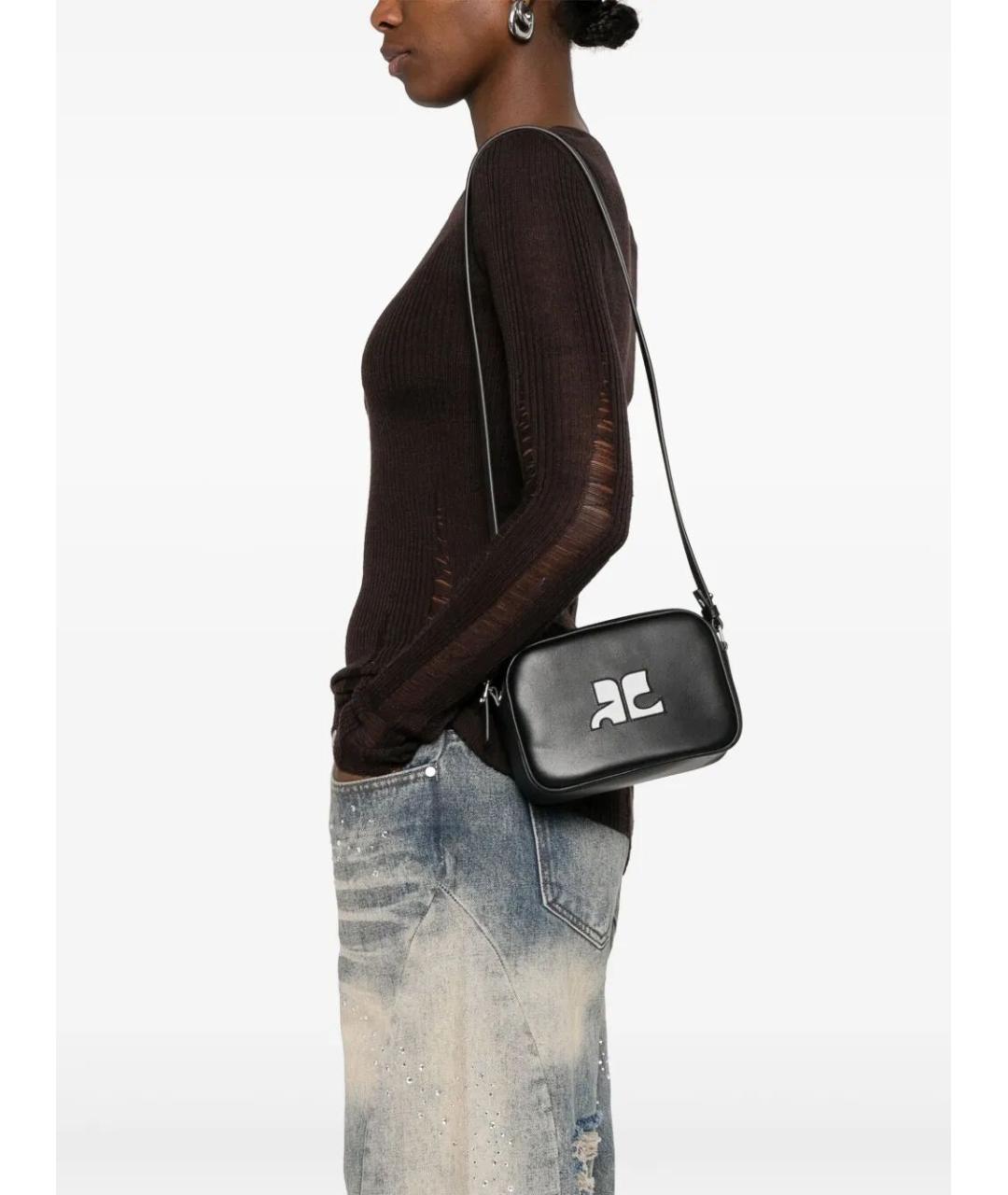 COURREGES Черная кожаная сумка через плечо, фото 4