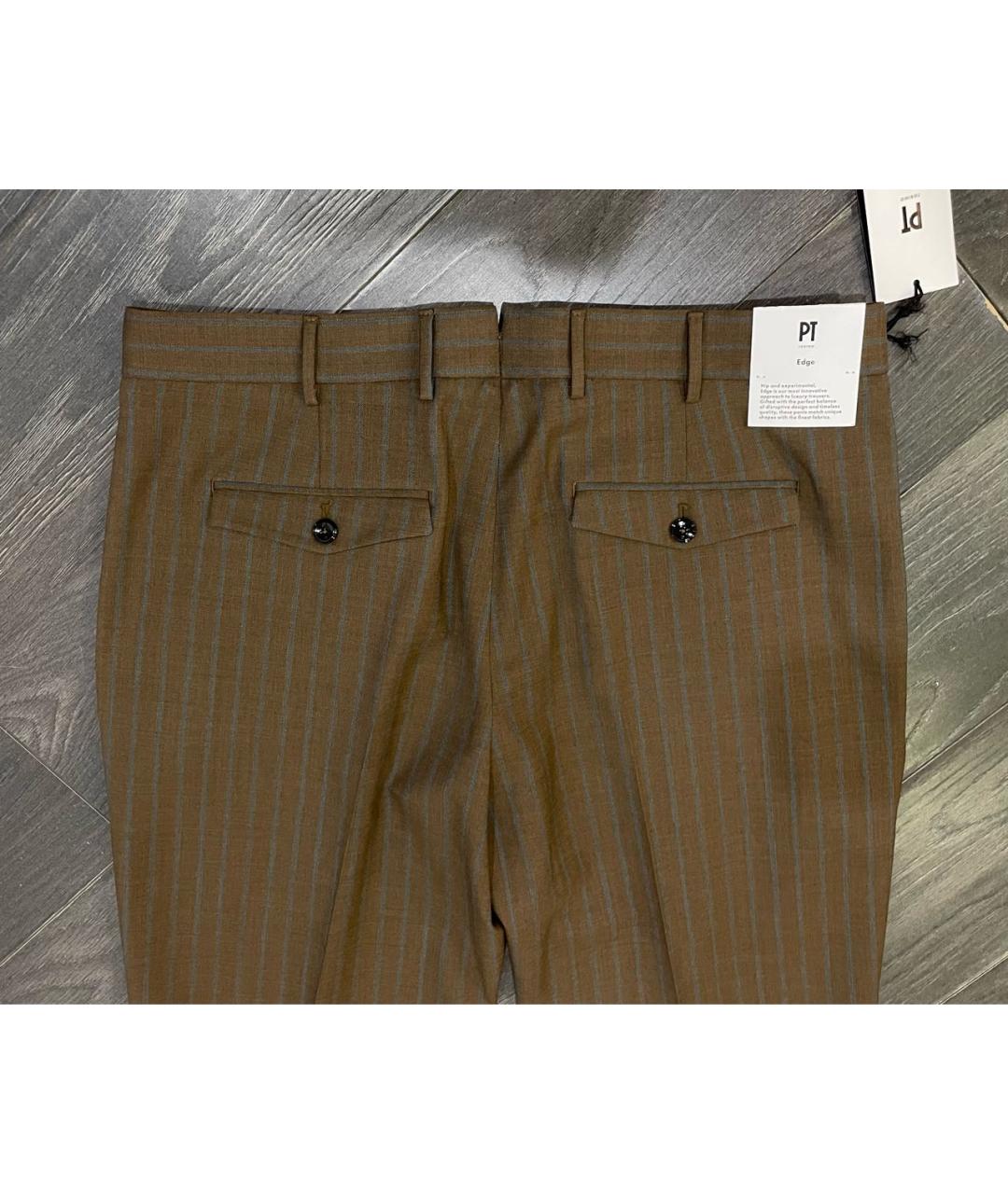 PT TORINO Коричневые шерстяные классические брюки, фото 4
