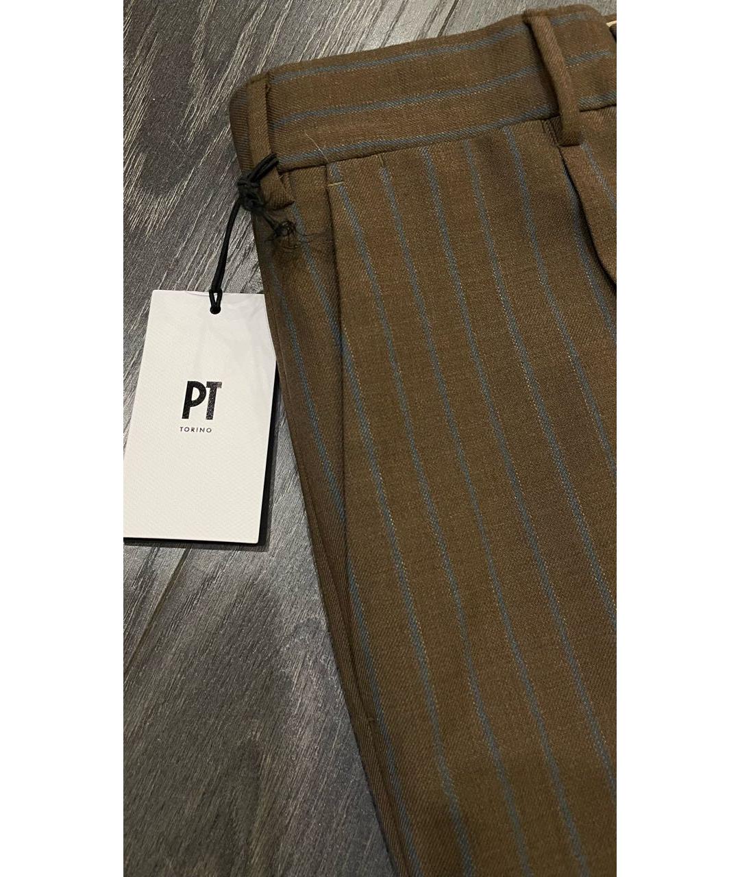 PT TORINO Коричневые шерстяные классические брюки, фото 5