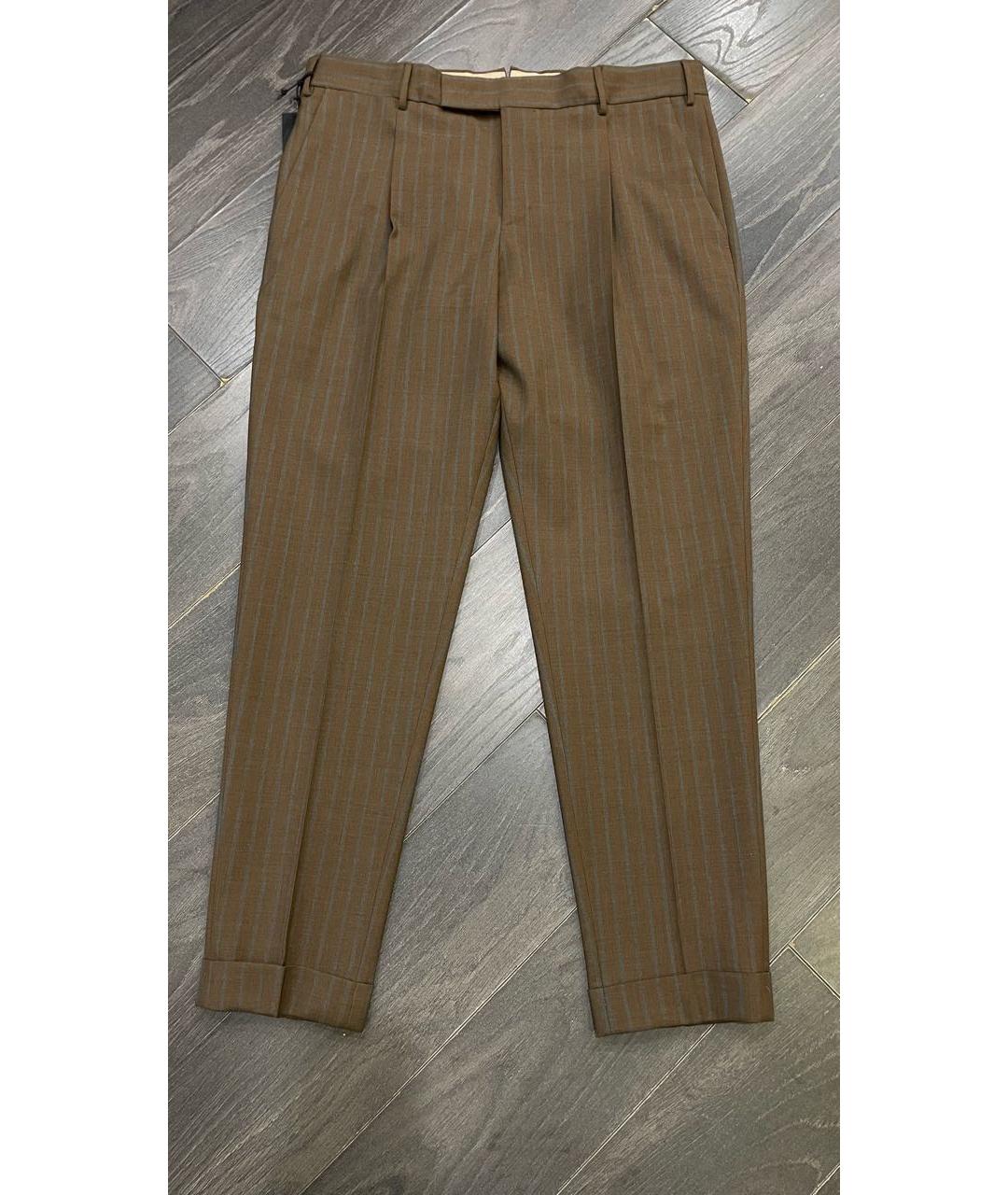 PT TORINO Коричневые шерстяные классические брюки, фото 9