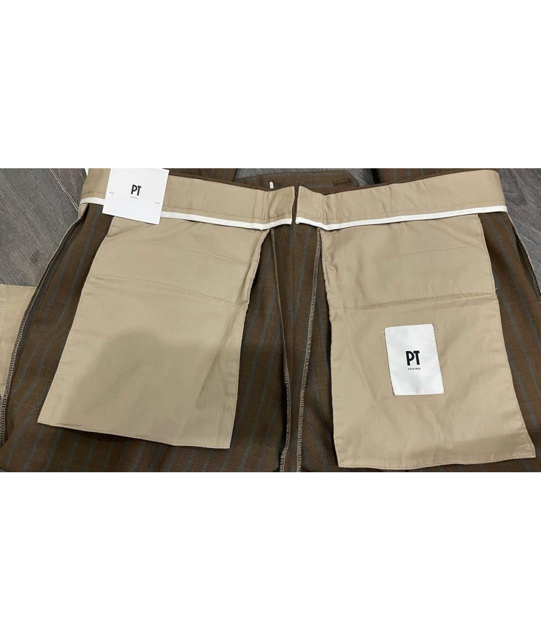 PT TORINO Коричневые шерстяные классические брюки, фото 3