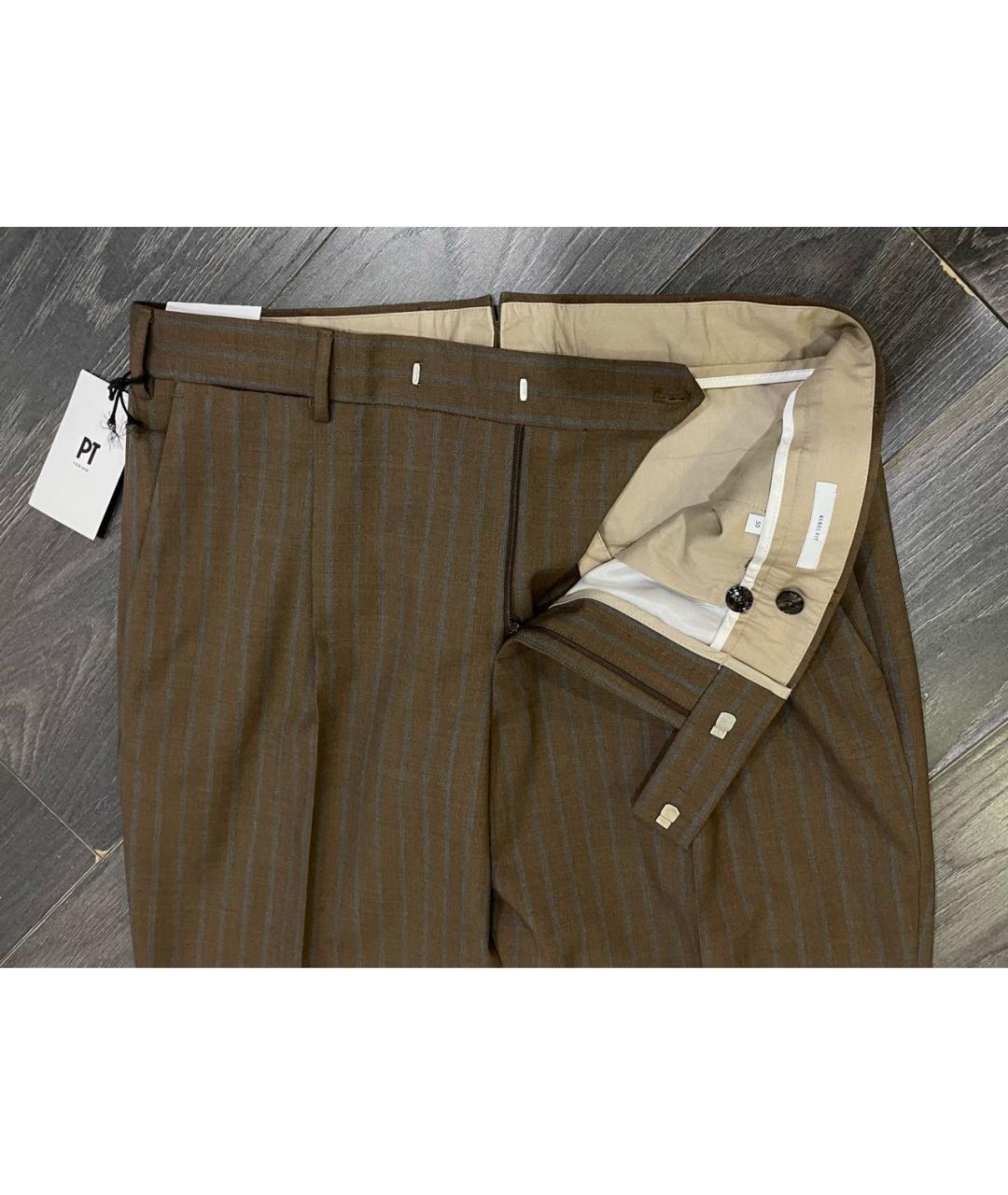PT TORINO Коричневые шерстяные классические брюки, фото 7