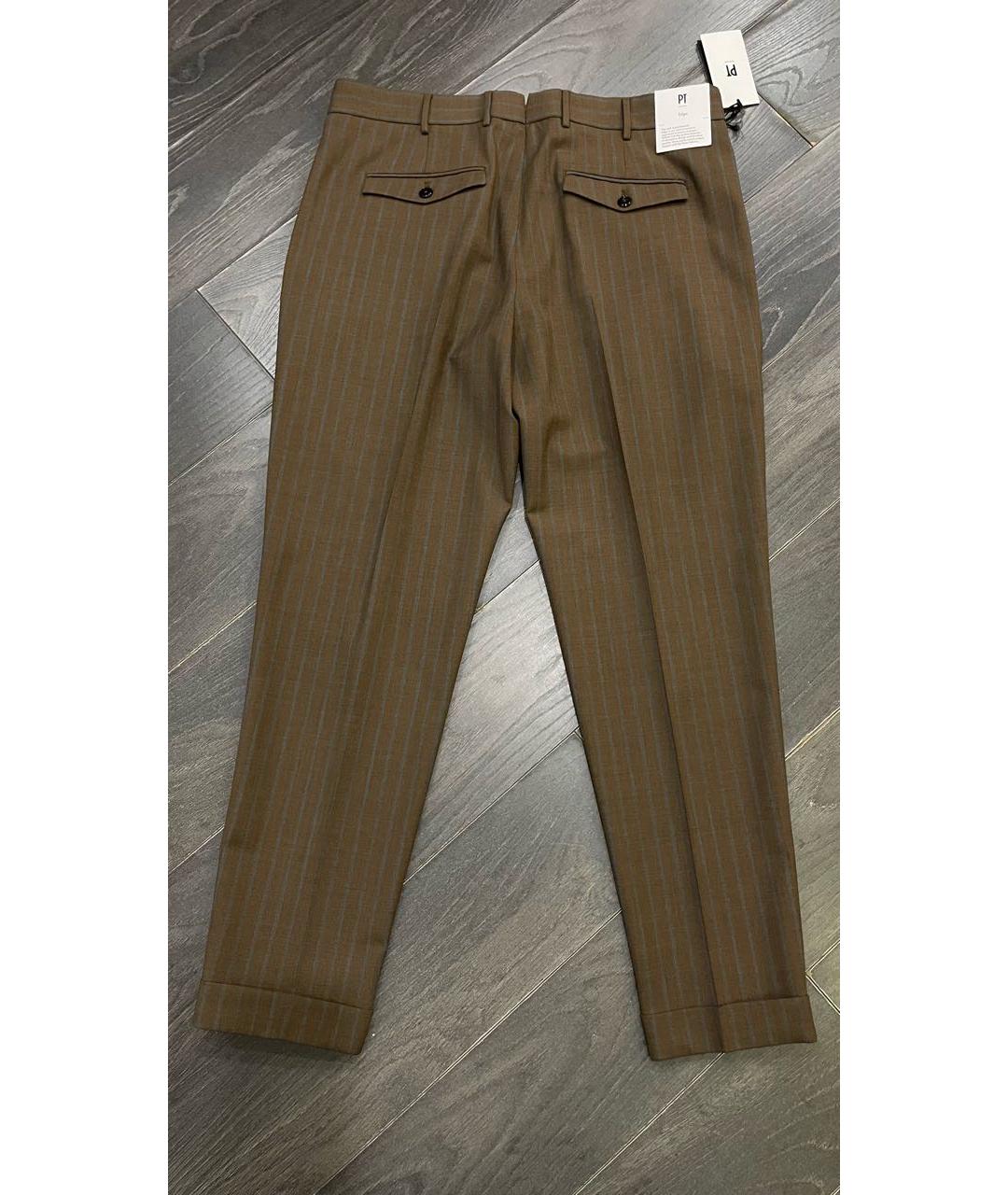 PT TORINO Коричневые шерстяные классические брюки, фото 2