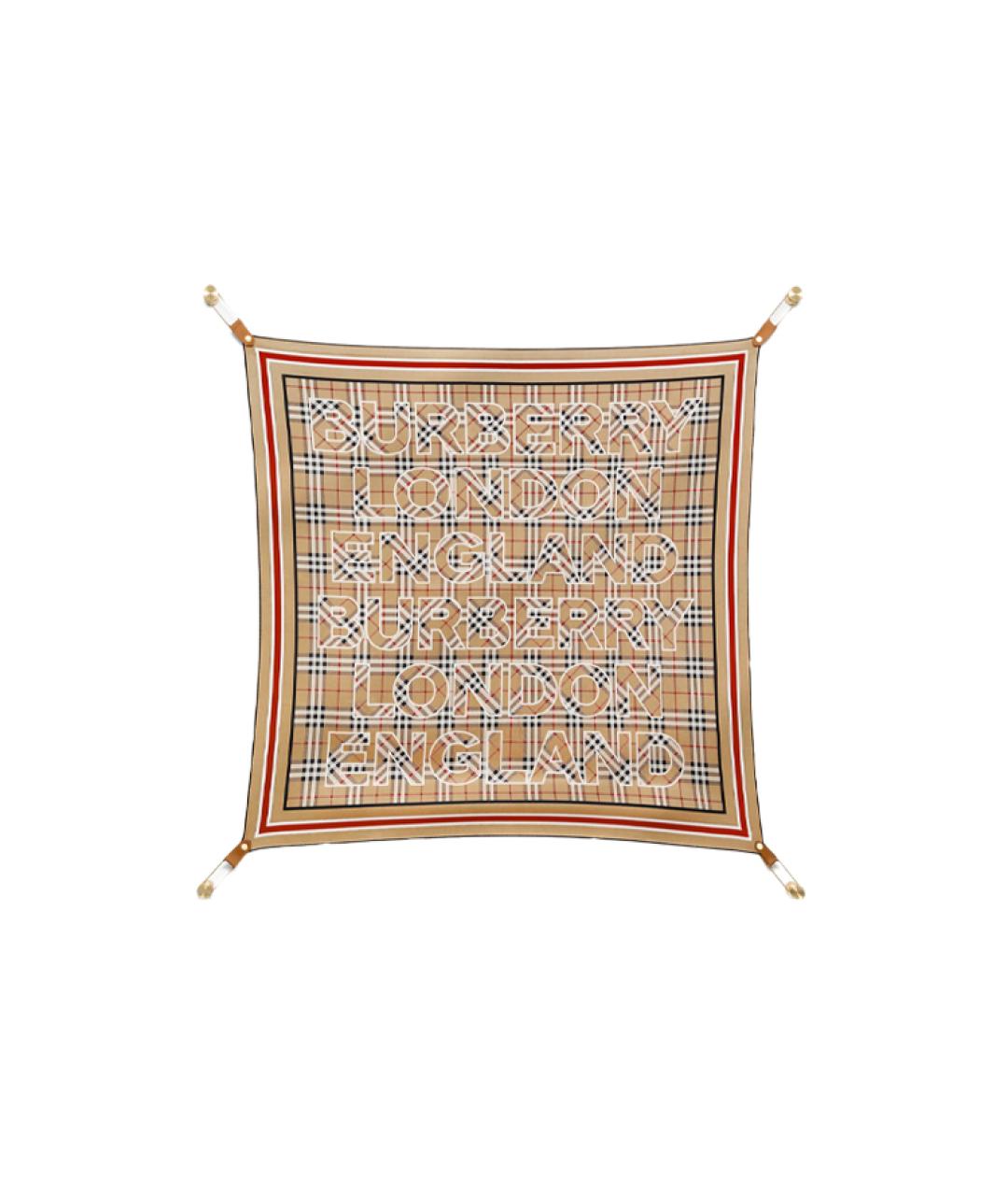 BURBERRY Бежевый шелковый шарф, фото 2