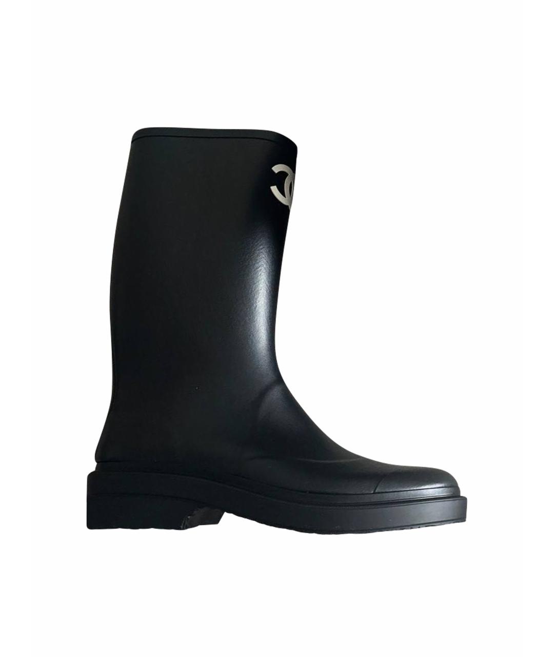 CHANEL Черные резиновые сапоги, фото 1