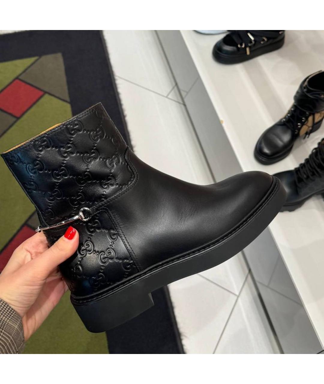 GUCCI Черные кожаные ботинки, фото 3