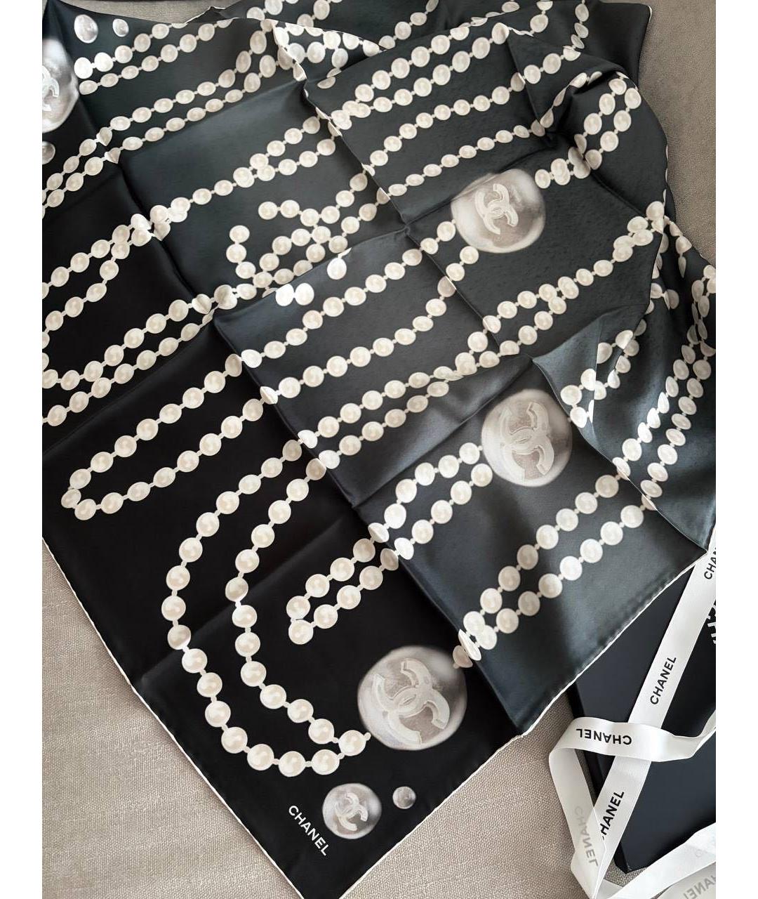 CHANEL Черный шелковый платок, фото 3