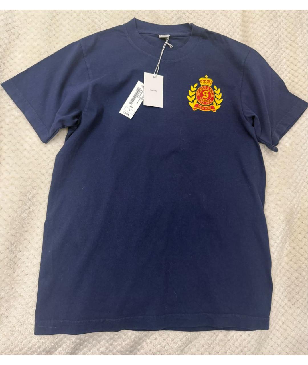 SPORTY AND RICH Темно-синяя хлопковая футболка, фото 2