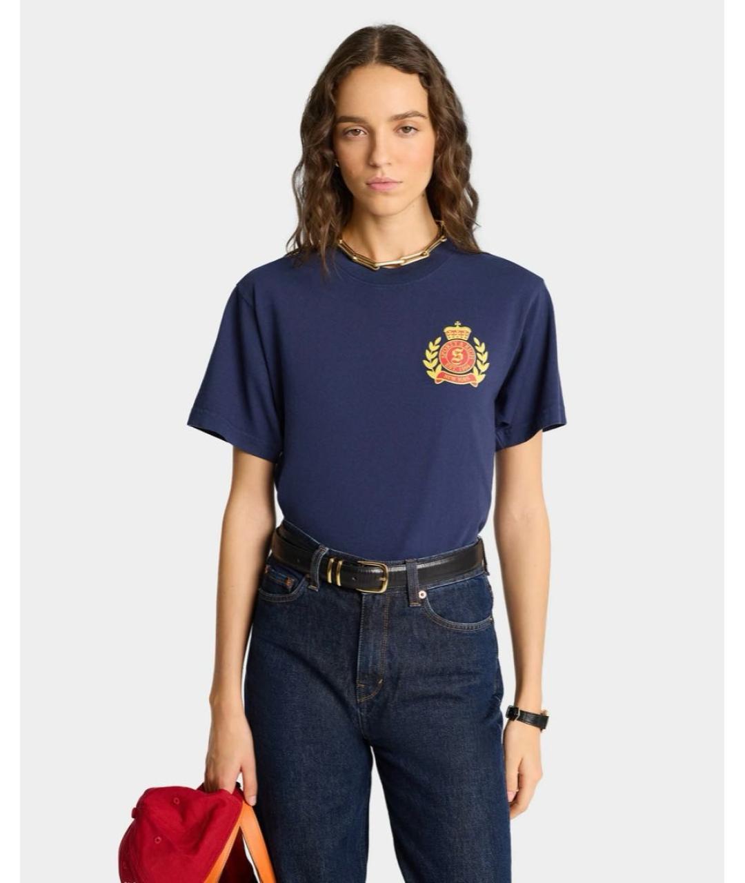 SPORTY AND RICH Темно-синяя хлопковая футболка, фото 7