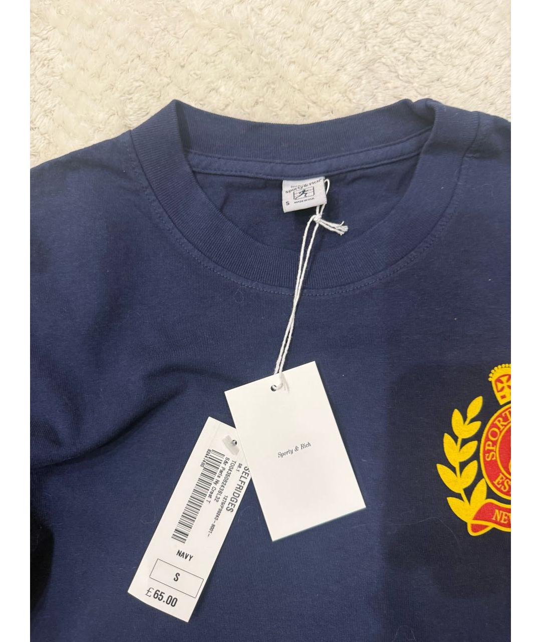 SPORTY AND RICH Темно-синяя хлопковая футболка, фото 3