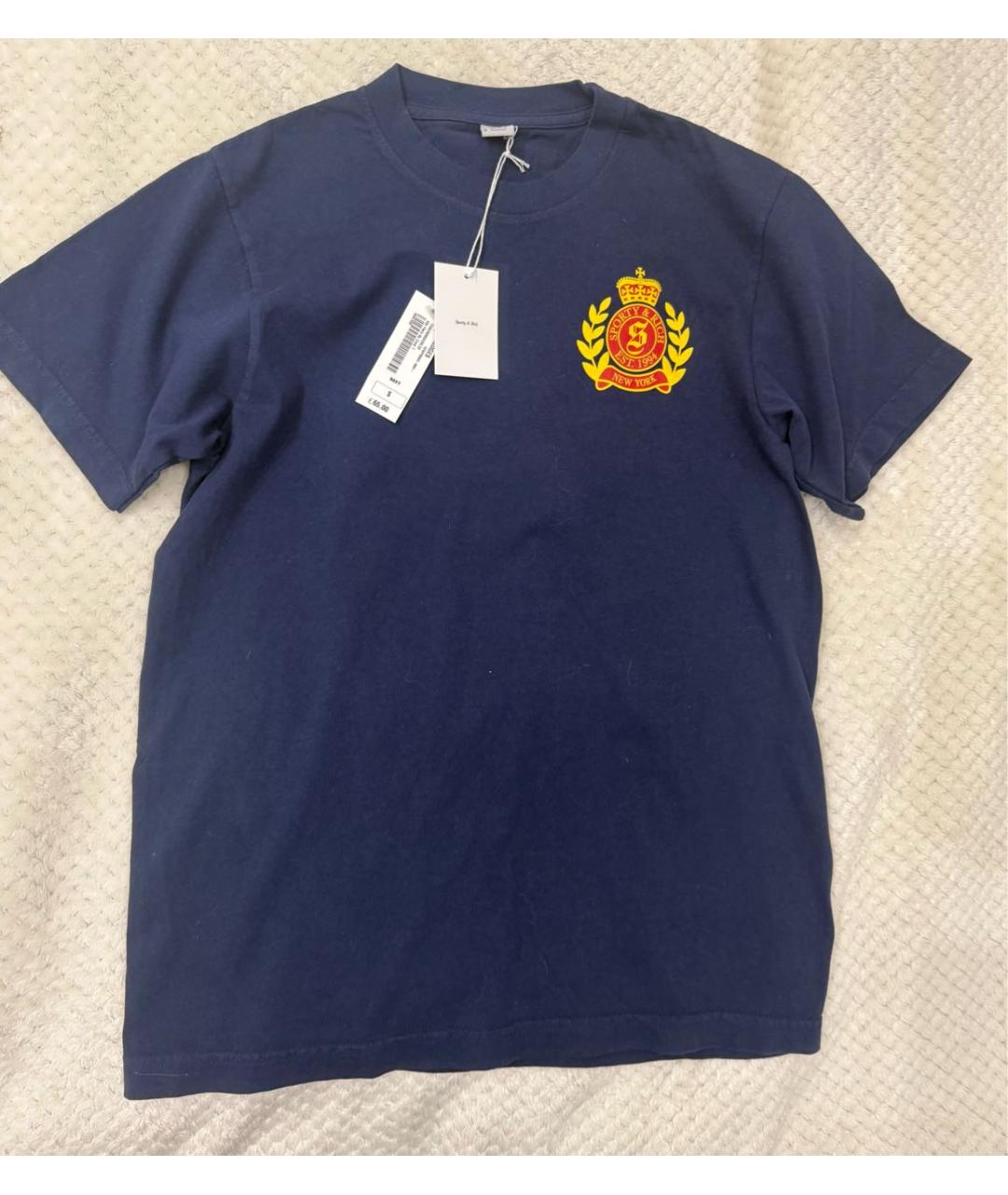 SPORTY AND RICH Темно-синяя хлопковая футболка, фото 4