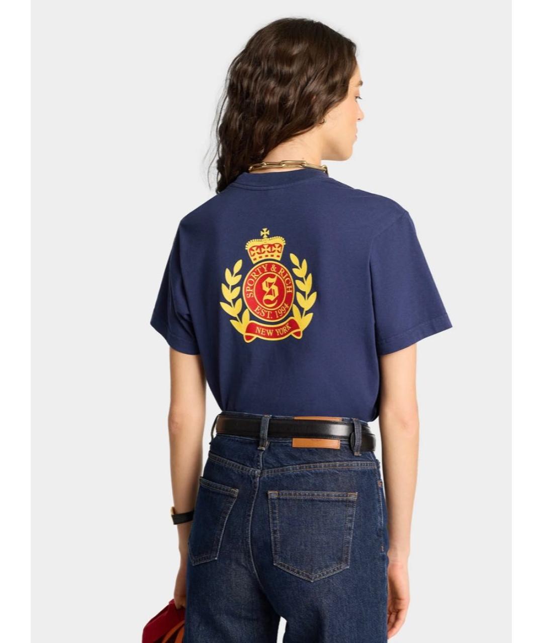 SPORTY AND RICH Темно-синяя хлопковая футболка, фото 8