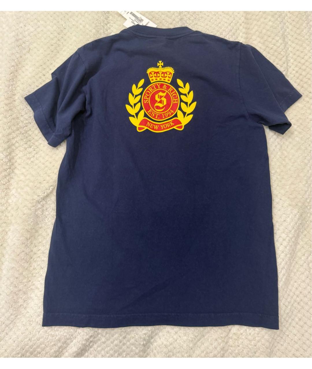 SPORTY AND RICH Темно-синяя хлопковая футболка, фото 5