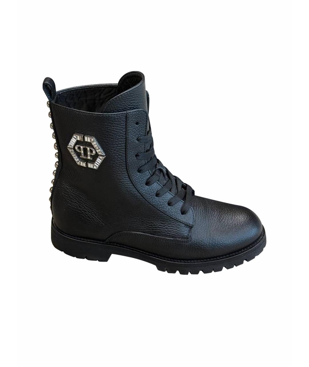 PHILIPP PLEIN Черные кожаные ботинки, фото 1