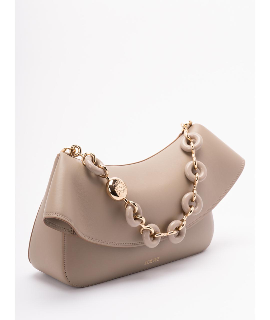 LOEWE Бежевая кожаная сумка с короткими ручками, фото 3