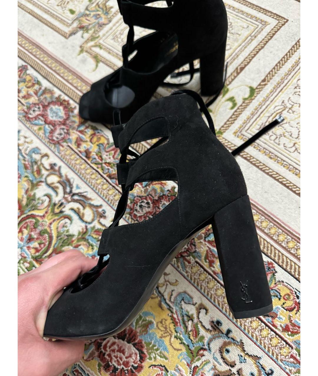 SAINT LAURENT Черные замшевые босоножки, фото 6