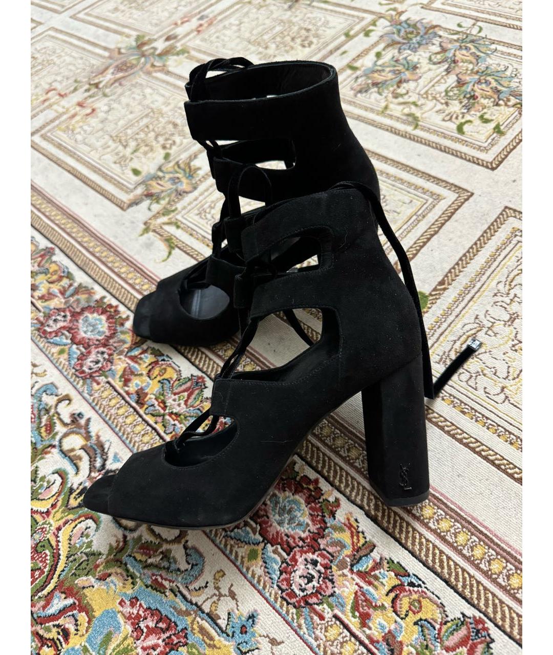 SAINT LAURENT Черные замшевые босоножки, фото 8