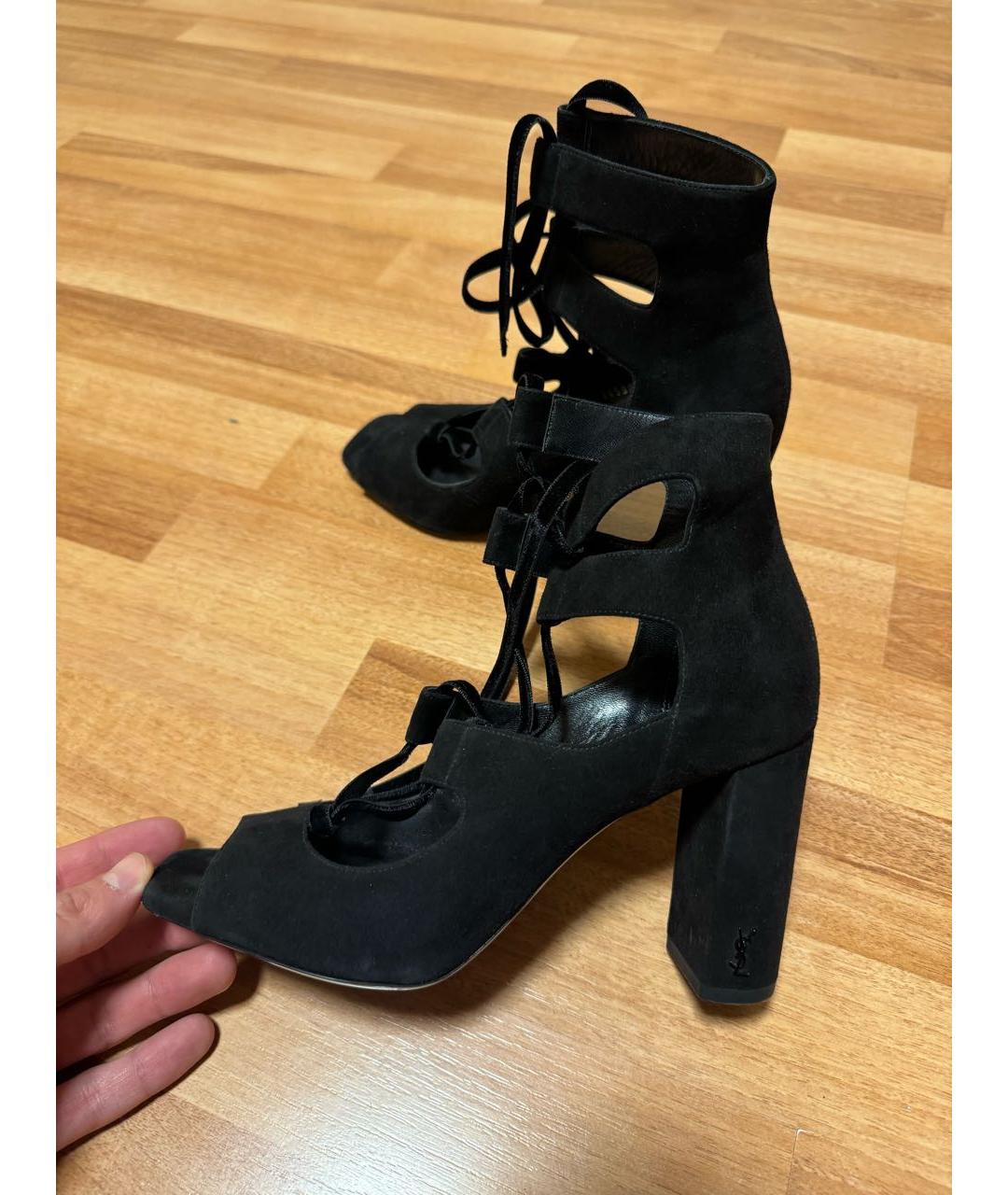 SAINT LAURENT Черные замшевые босоножки, фото 7