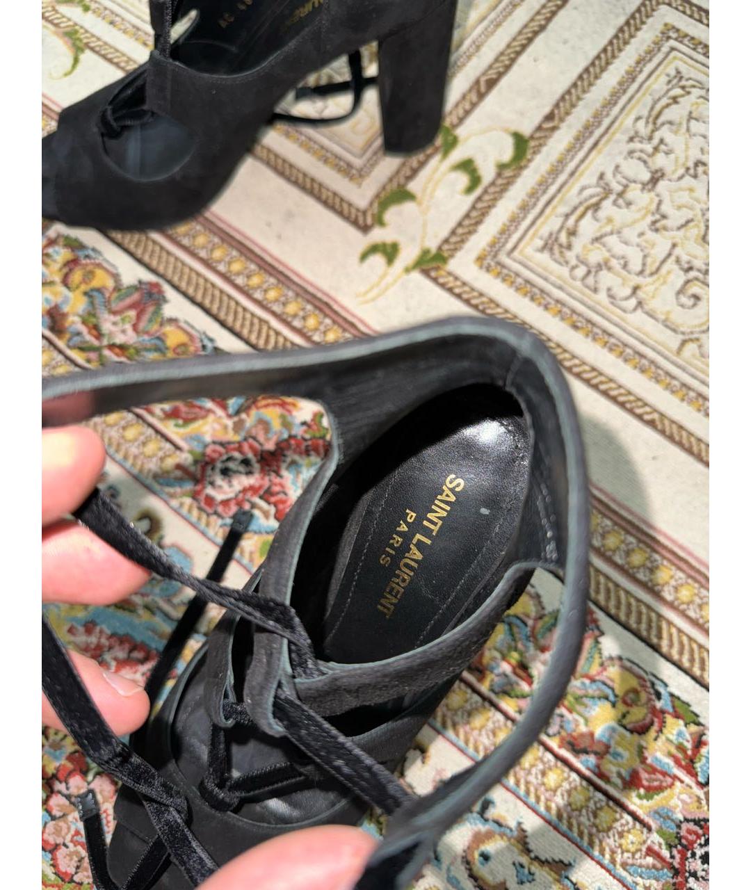 SAINT LAURENT Черные замшевые босоножки, фото 5