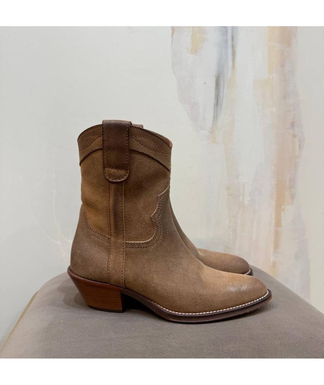 SAINT LAURENT Коричневые замшевые полусапоги, фото 4