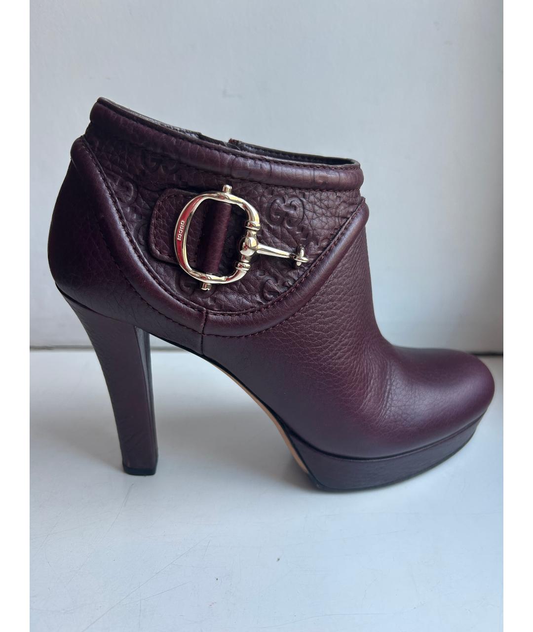 GUCCI Бордовые кожаные ботильоны, фото 8