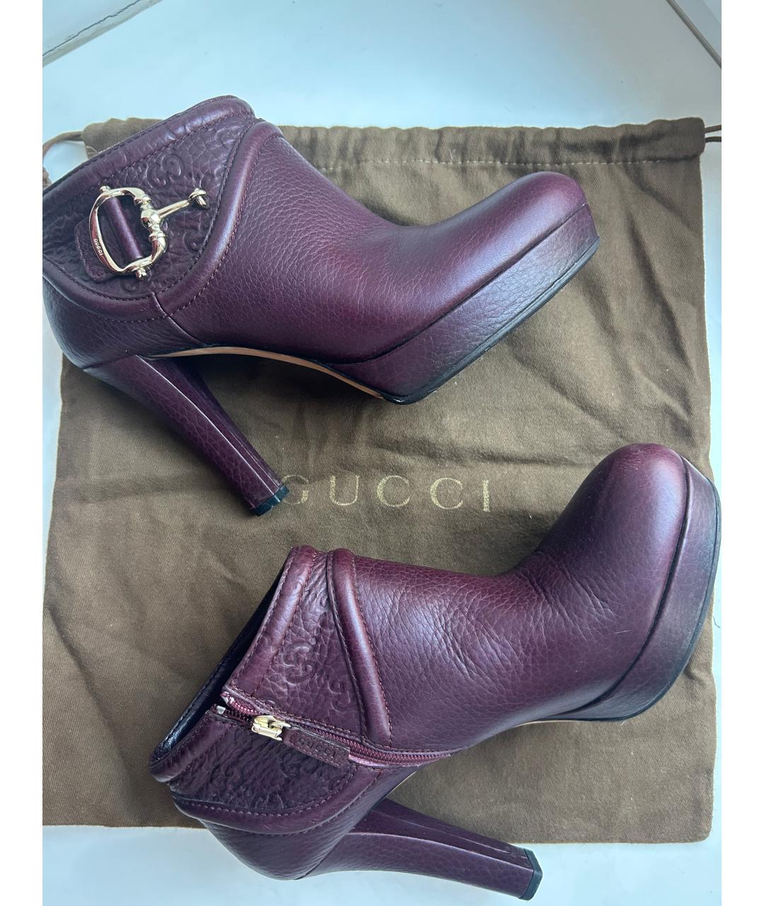 GUCCI Бордовые кожаные ботильоны, фото 7