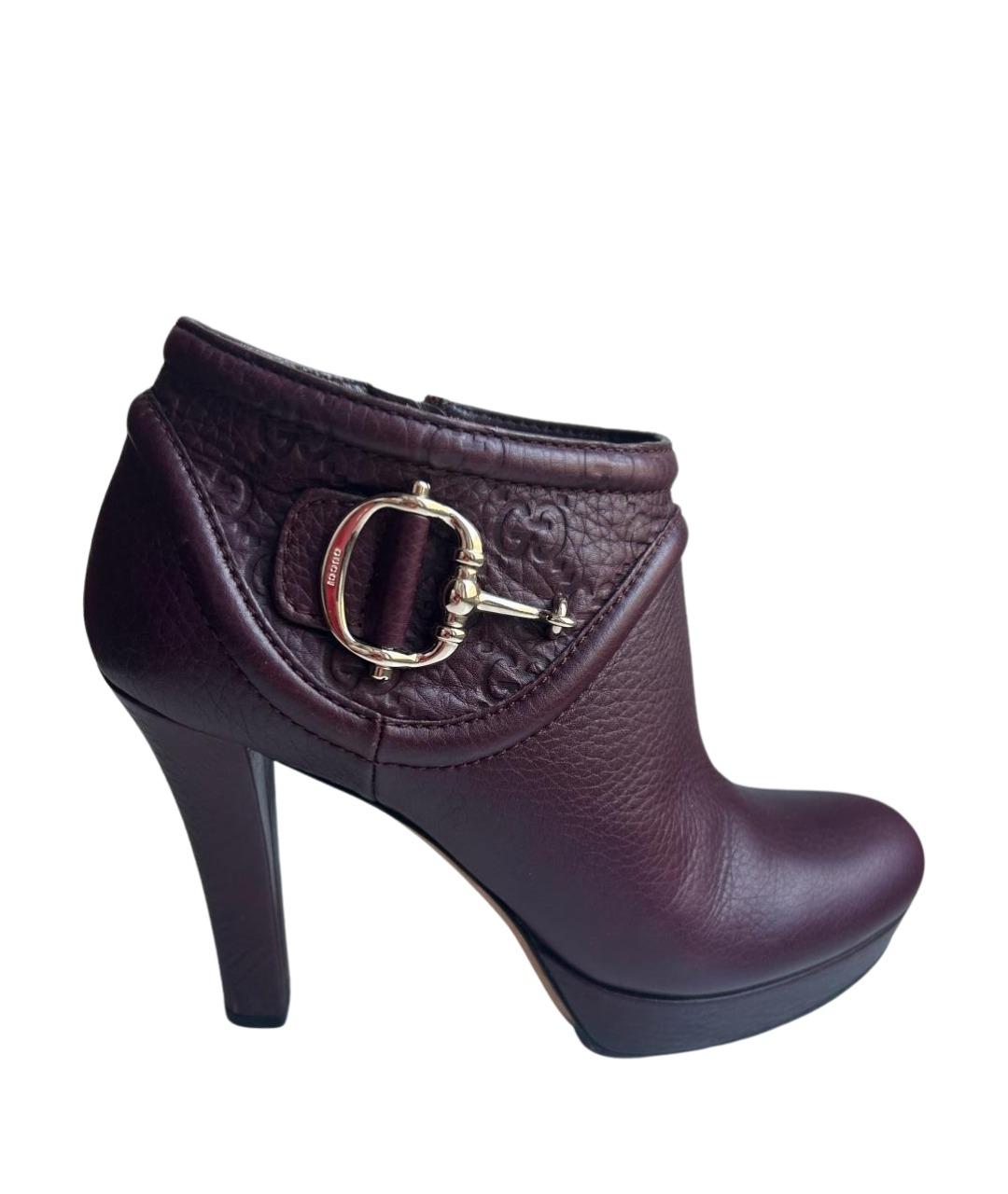 GUCCI Бордовые кожаные ботильоны, фото 1