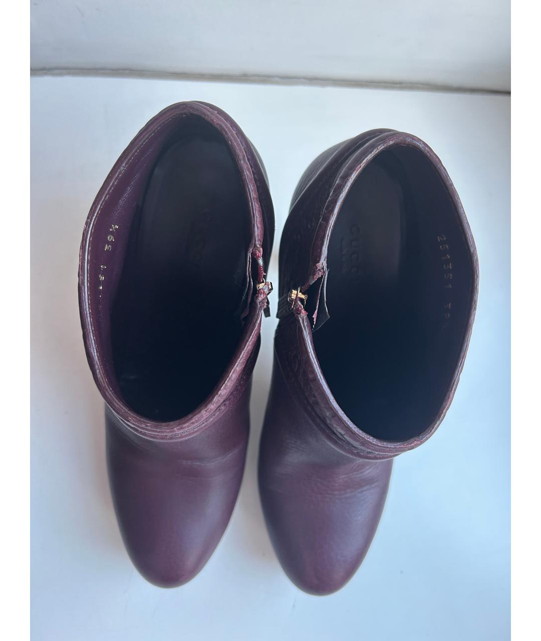 GUCCI Бордовые кожаные ботильоны, фото 3