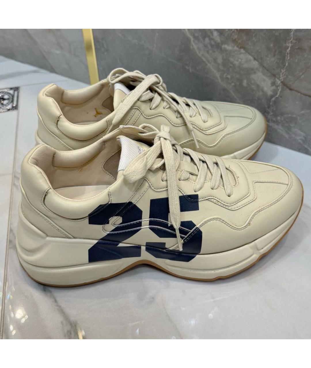 GUCCI Бежевые кожаные кроссовки, фото 5