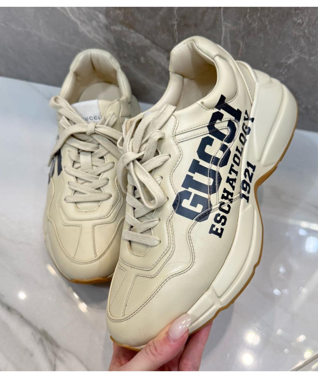 GUCCI Бежевые кожаные кроссовки, фото 4