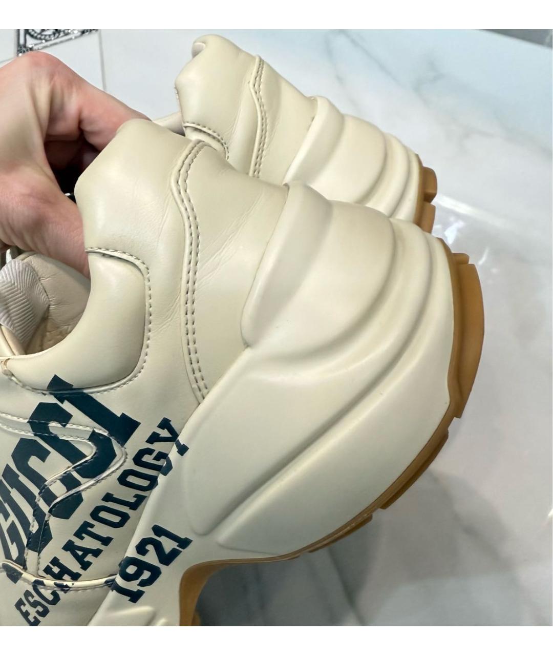 GUCCI Бежевые кожаные кроссовки, фото 7