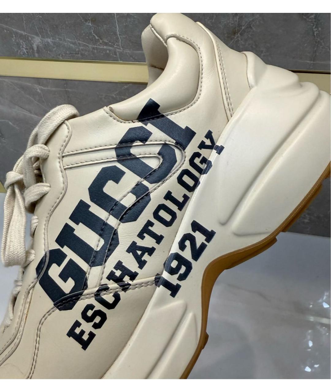 GUCCI Бежевые кожаные кроссовки, фото 6