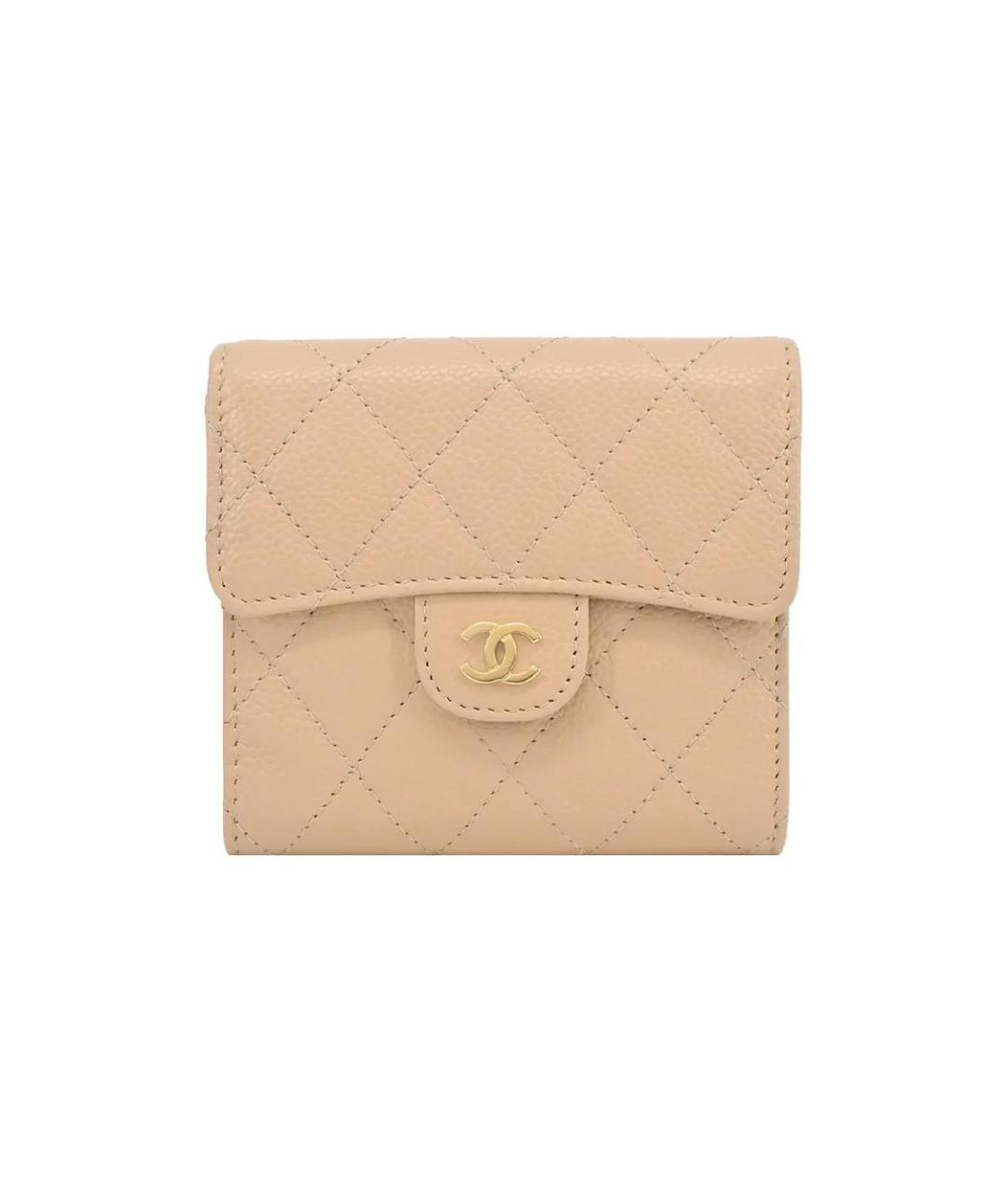 CHANEL Бежевый кожаный кошелек, фото 1