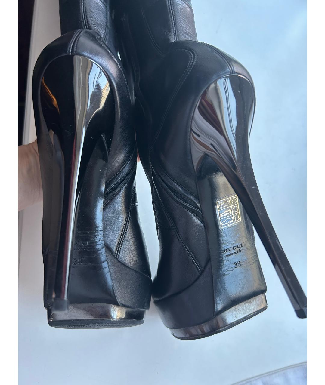 GUCCI Черные кожаные ботфорты, фото 7