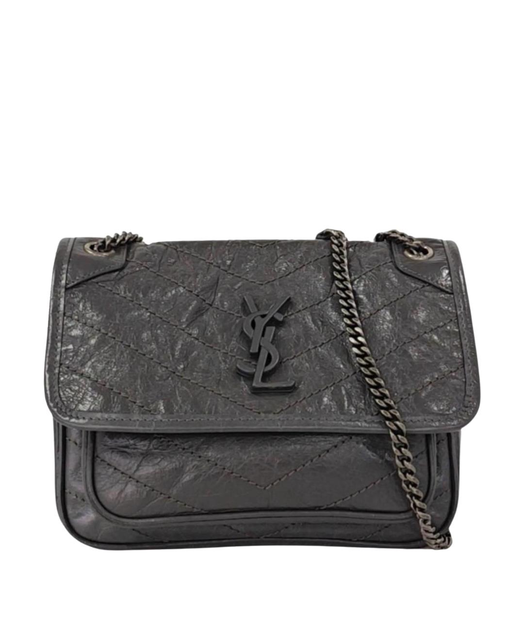 SAINT LAURENT Антрацитовая кожаная сумка через плечо, фото 1