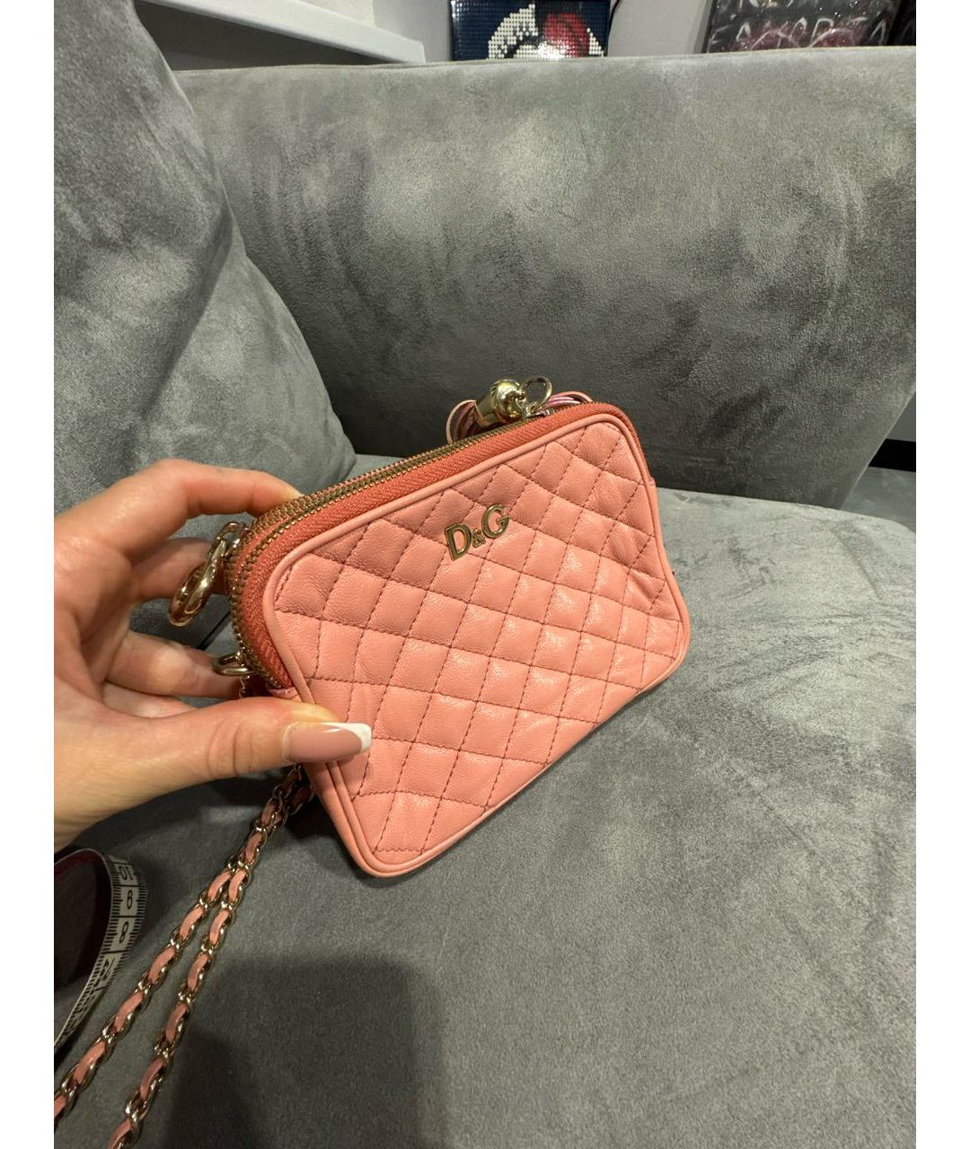 DOLCE&GABBANA Розовая кожаная сумка через плечо, фото 2