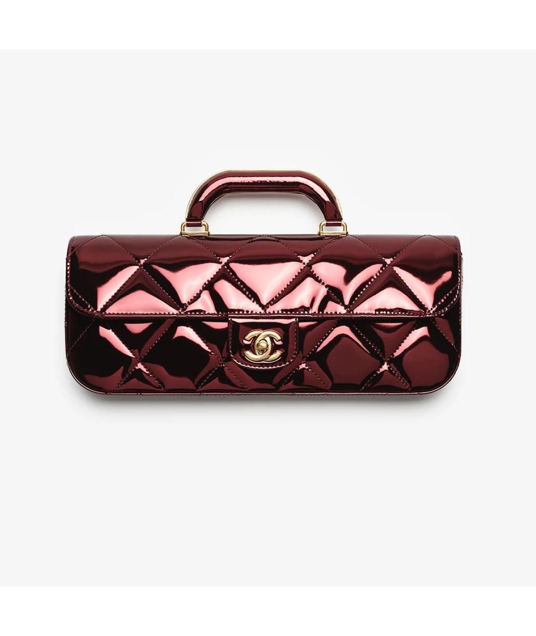 CHANEL Бордовая сумка с короткими ручками из лакированной кожи, фото 5