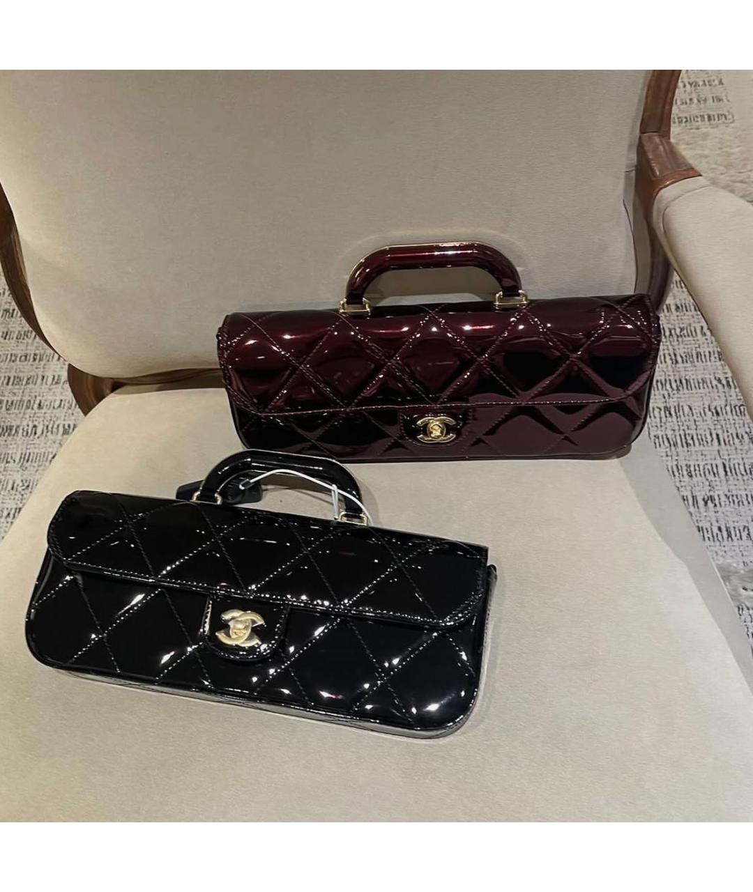 CHANEL Бордовая сумка с короткими ручками из лакированной кожи, фото 4