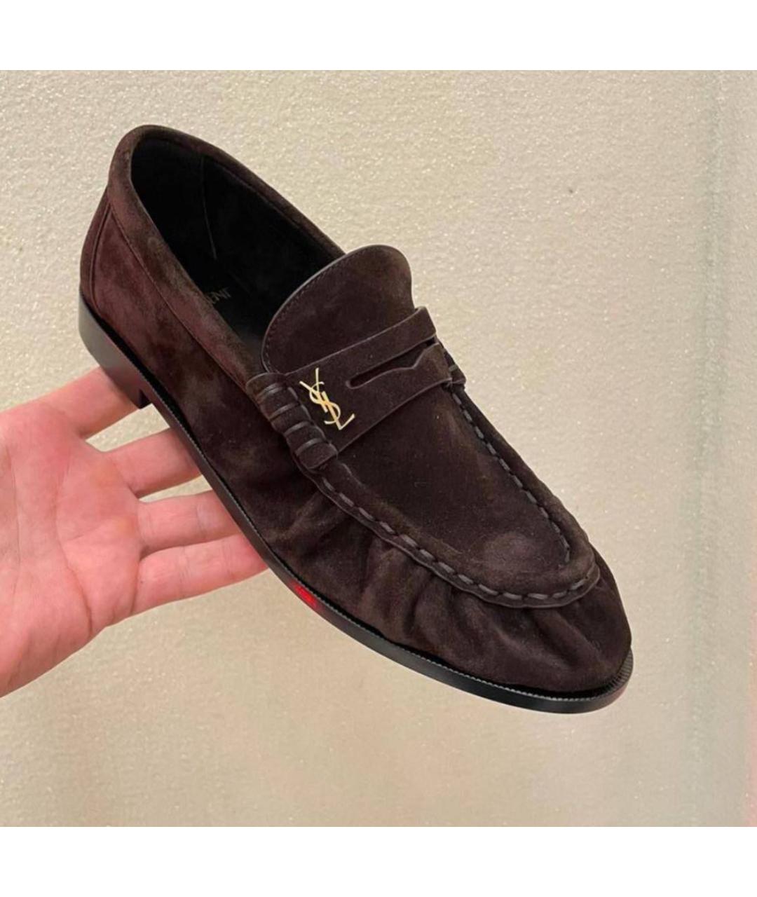 SAINT LAURENT Коричневые замшевые лоферы, фото 3