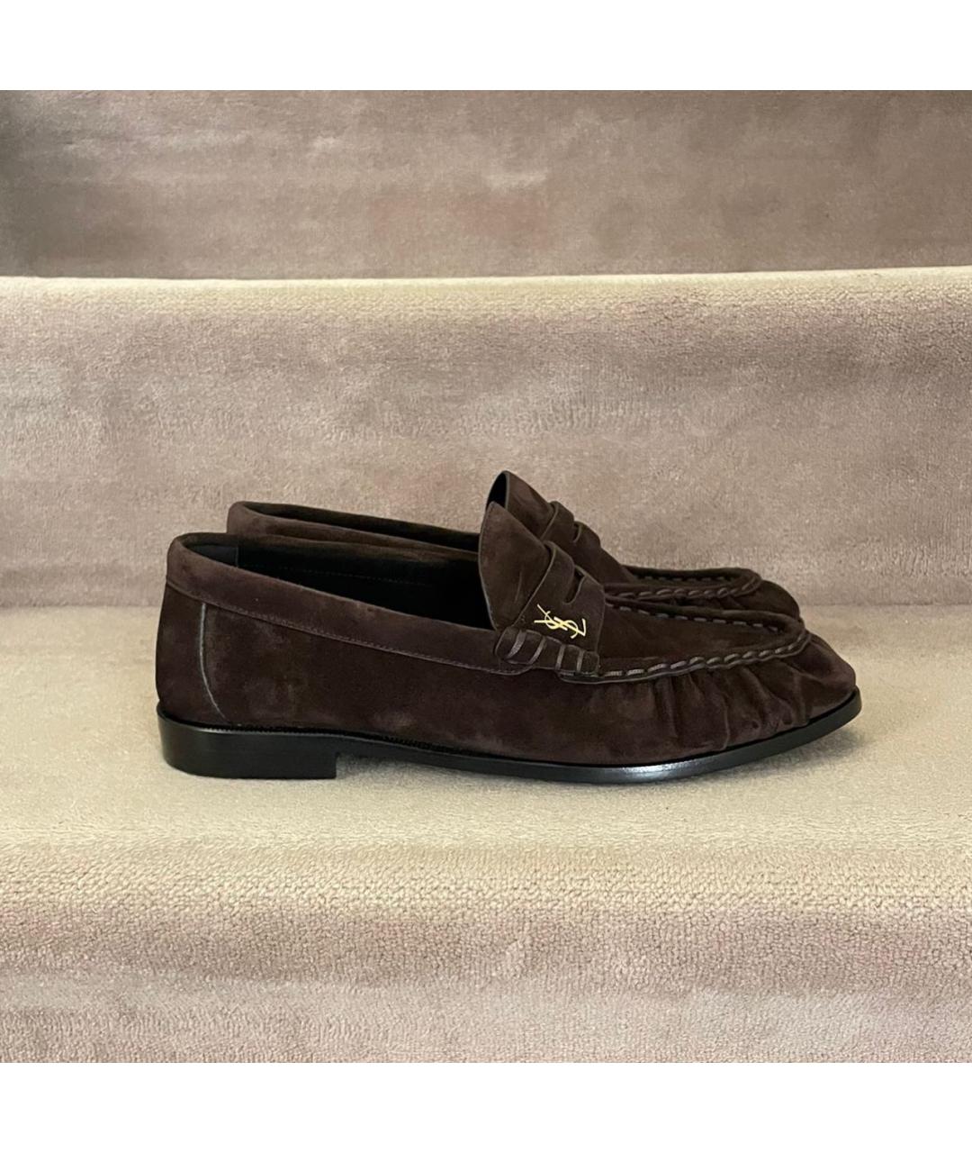 SAINT LAURENT Коричневые замшевые лоферы, фото 7