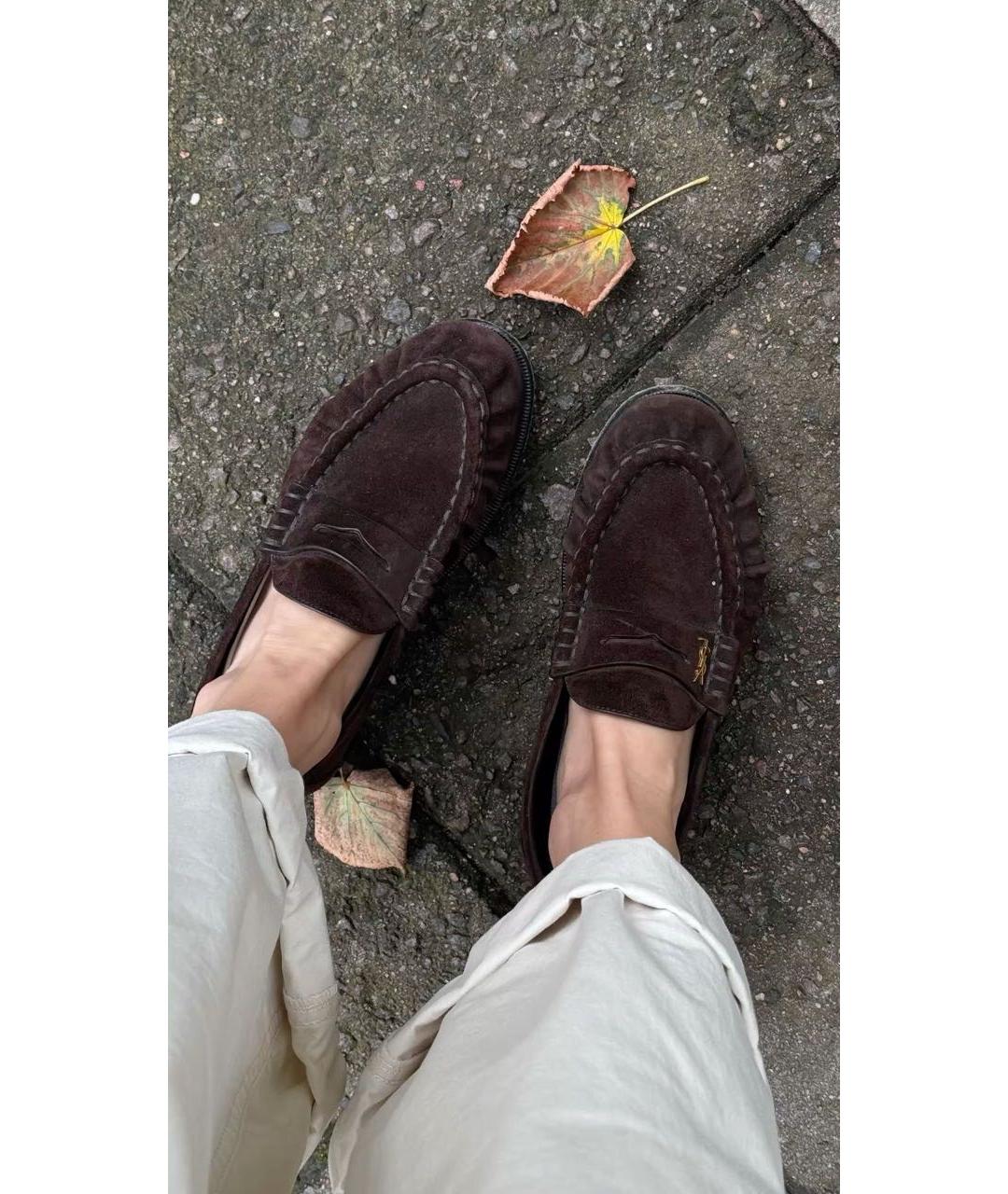 SAINT LAURENT Коричневые замшевые лоферы, фото 5