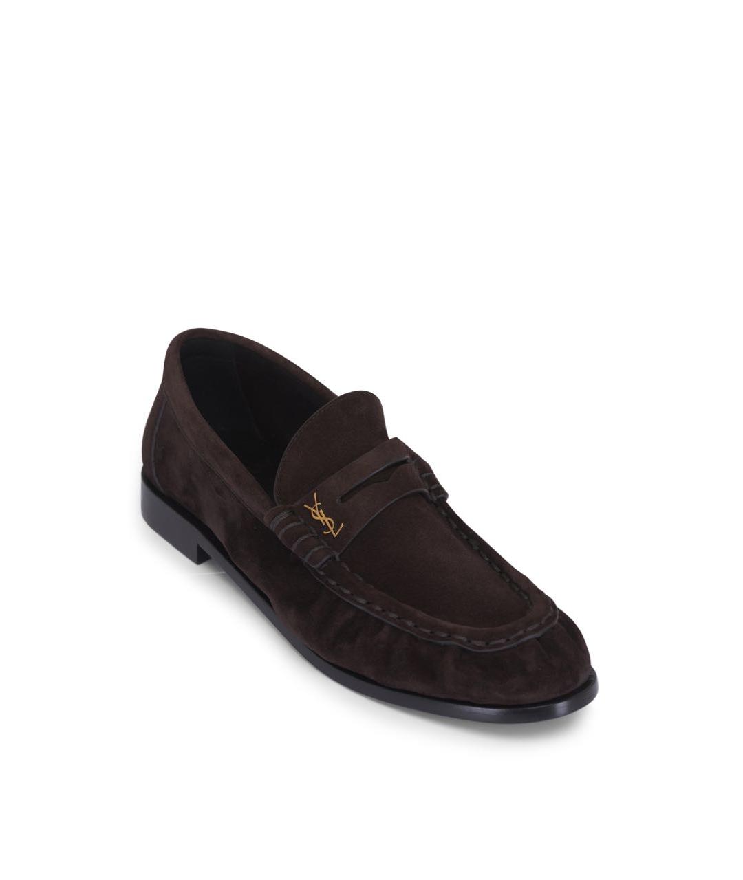SAINT LAURENT Коричневые замшевые лоферы, фото 2