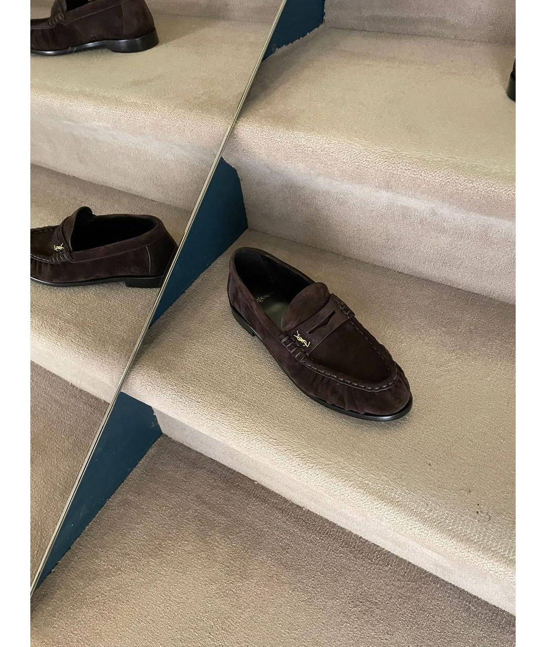 SAINT LAURENT Коричневые замшевые лоферы, фото 4