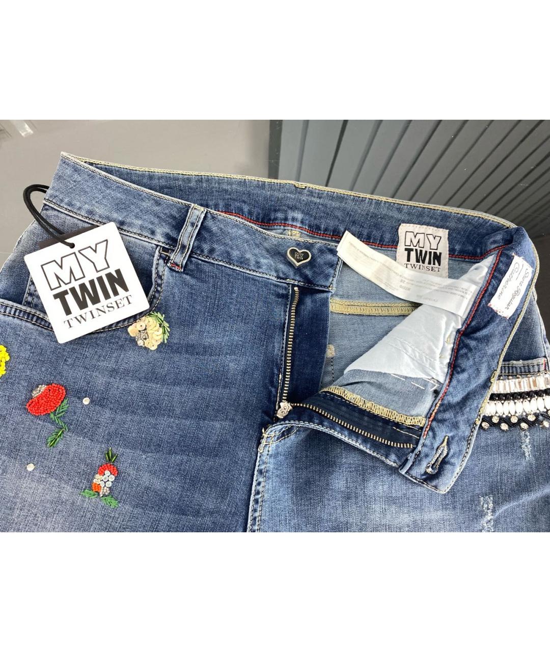 TWIN-SET Синие хлопко-эластановые прямые джинсы, фото 3