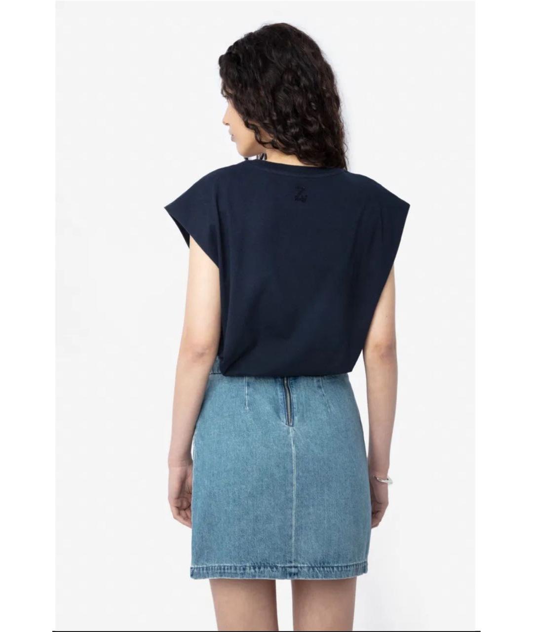 ZADIG & VOLTAIRE Темно-синяя хлопковая футболка, фото 7