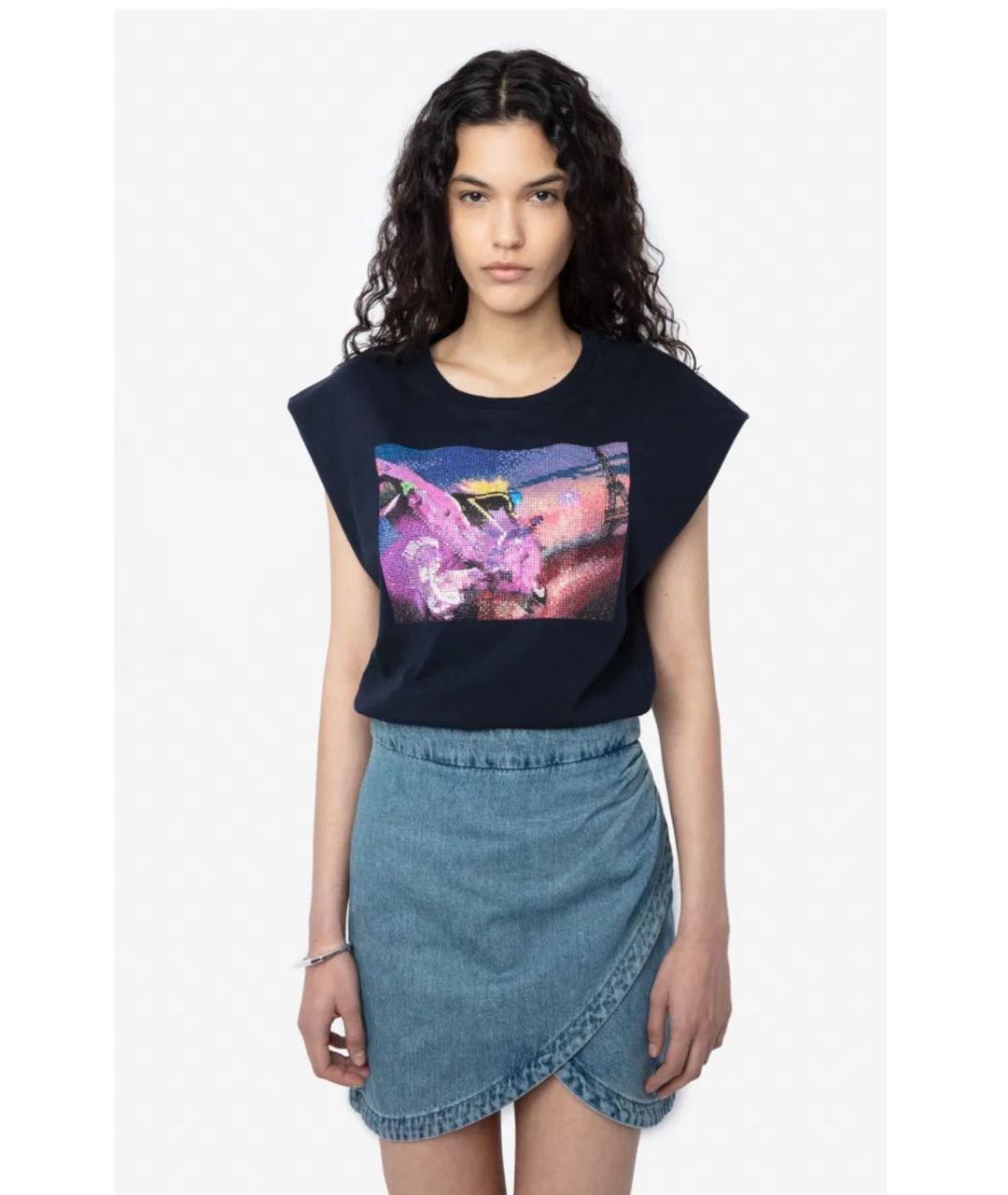 ZADIG & VOLTAIRE Темно-синяя хлопковая футболка, фото 6