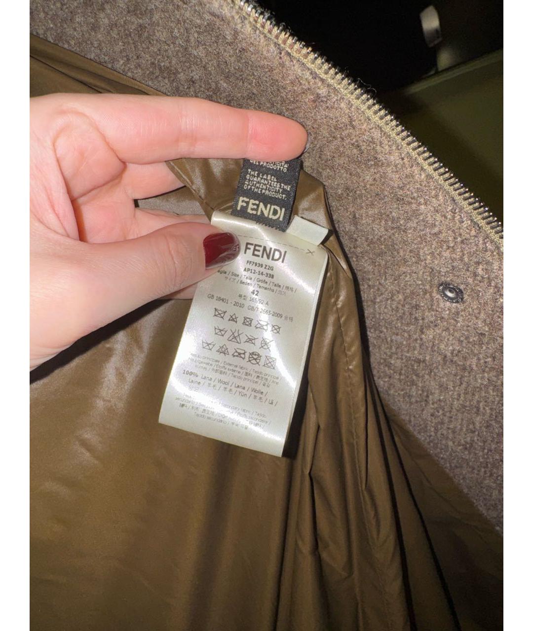 FENDI Хаки шерстяная парка, фото 4