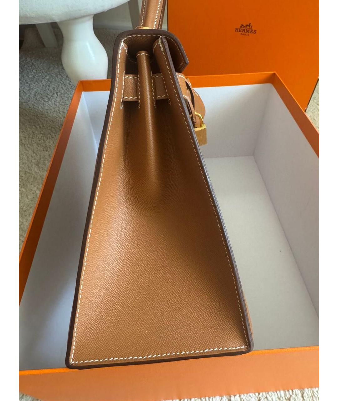 HERMES Коричневая кожаная сумка с короткими ручками, фото 4