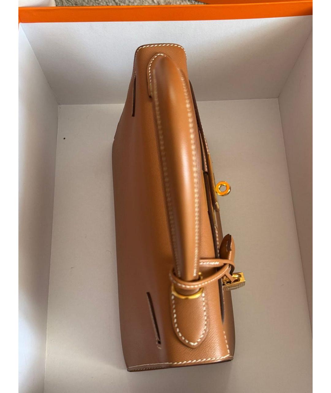 HERMES Коричневая кожаная сумка с короткими ручками, фото 2